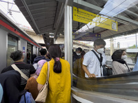 People at Tanah Abang Station, Jakarta, Indonesia, on April 20, 2022 amid the COVID-19 pandemic.(