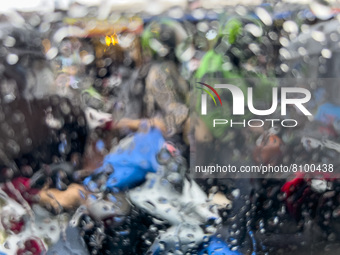 People at Tanah Abang Station, Jakarta, Indonesia, on April 20, 2022 amid the COVID-19 pandemic.(