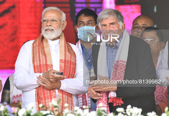 Indian Prime Minister Narendra Modi with  industrialist Ratan Naval Tata inaugurates a cancer care centre, at Assam Medical College and Hosp...