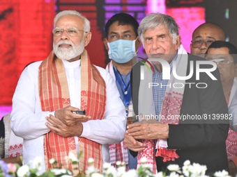 Indian Prime Minister Narendra Modi with  industrialist Ratan Naval Tata inaugurates a cancer care centre, at Assam Medical College and Hosp...