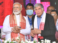 Indian Prime Minister Narendra Modi with  industrialist Ratan Naval Tata inaugurates a cancer care centre, at Assam Medical College and Hosp...