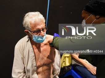 A woman gets 4th jab at a vaccination centre in Doncaster on 28 April 2022. (