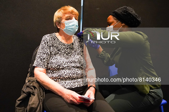 A woman gets 4th jab at a vaccination centre in Doncaster on 28 April 2022. 