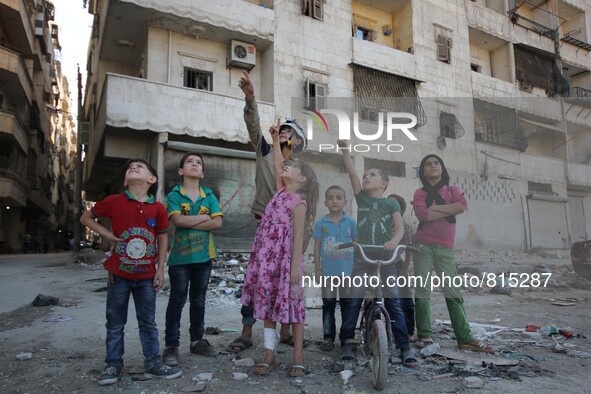 Malik Sabag a 15-year-old Syrian civil defense, Malik and his friends are tracking the chopper at neighborhood of  Al-mashhad of Aleppo dist...