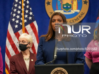 NEW YORK, NEW YORK - MAY 09: New York Attorney General Letitia James has announced a fund to support the abortion rights of low-income New Y...