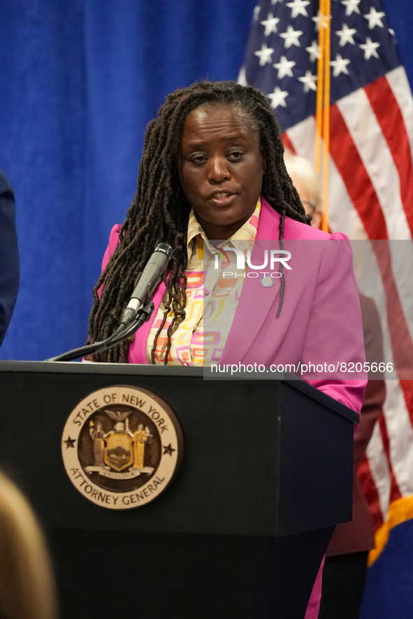 NEW YORK, NEW YORK - MAY 09: New York Attorney General Letitia James has announced a fund to support the abortion rights of low-income New Y...