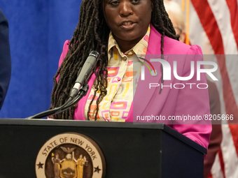 NEW YORK, NEW YORK - MAY 09: New York Attorney General Letitia James has announced a fund to support the abortion rights of low-income New Y...