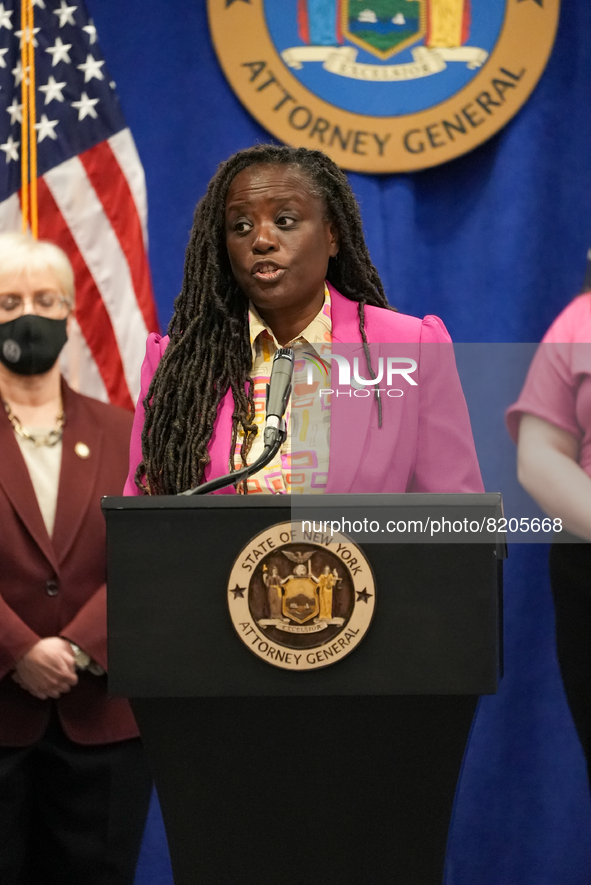 NEW YORK, NEW YORK - MAY 09: New York Attorney General Letitia James has announced a fund to support the abortion rights of low-income New Y...