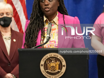 NEW YORK, NEW YORK - MAY 09: New York Attorney General Letitia James has announced a fund to support the abortion rights of low-income New Y...