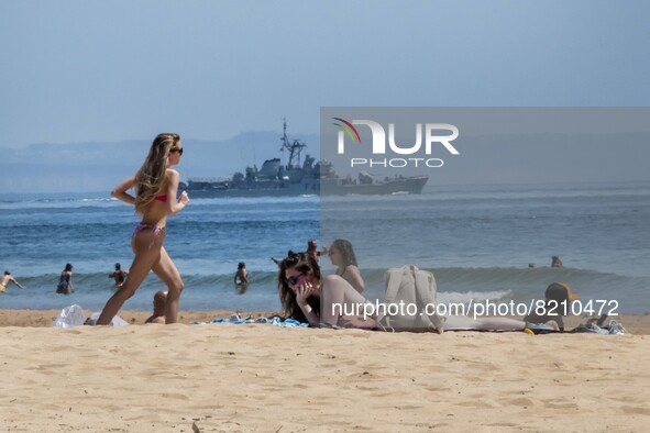 People are seen performing outdoor activities on the coastline of Carcavelos Beach. Lisbon, May 09, 2022. Two months after the lifting of th...