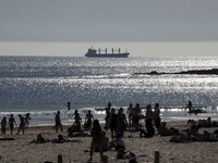 Panoramic view of Carcavelos beach. Lisbon, May 09, 2022. Two months after the lifting of the restrictions, the number of new covid-19 cases...