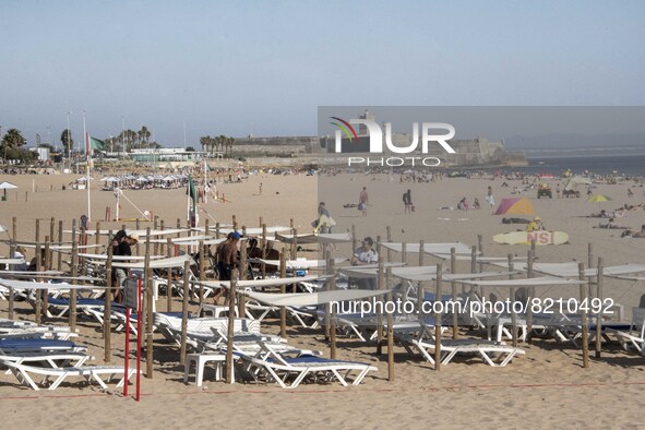 Panoramic view of Carcavelos beach. Lisbon, May 09, 2022. Two months after the lifting of the restrictions, the number of new covid-19 cases...