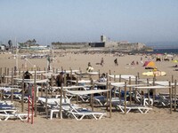 Panoramic view of Carcavelos beach. Lisbon, May 09, 2022. Two months after the lifting of the restrictions, the number of new covid-19 cases...