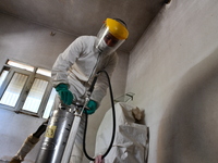 Health workers in the villages of Jindires conduct a campaign to spray pesticides to combat leishmaniasis (Aleppo bean), where the Aleppo mo...