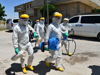 Health workers in the villages of Jindires conduct a campaign to spray pesticides to combat leishmaniasis (Aleppo bean), where the Aleppo mo...