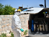 Health workers in the villages of Jindires conduct a campaign to spray pesticides to combat leishmaniasis (Aleppo bean), where the Aleppo mo...