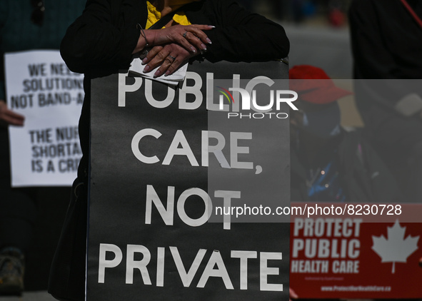 Health-care workers, activists and their supporters protest against Premier Kenney and the UCP government that are taking steps to privatize...