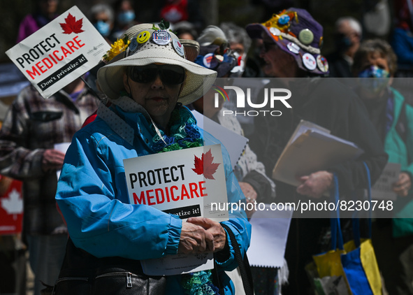 Health-care workers, activists and their supporters protest against Premier Kenney and the UCP government that are taking steps to privatize...