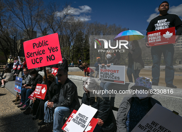 Health-care workers, activists and their supporters protest against Premier Kenney and the UCP government that are taking steps to privatize...