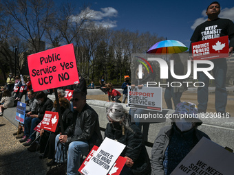 Health-care workers, activists and their supporters protest against Premier Kenney and the UCP government that are taking steps to privatize...