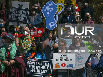 Health-care workers, activists and their supporters protest against Premier Kenney and the UCP government that are taking steps to privatize...