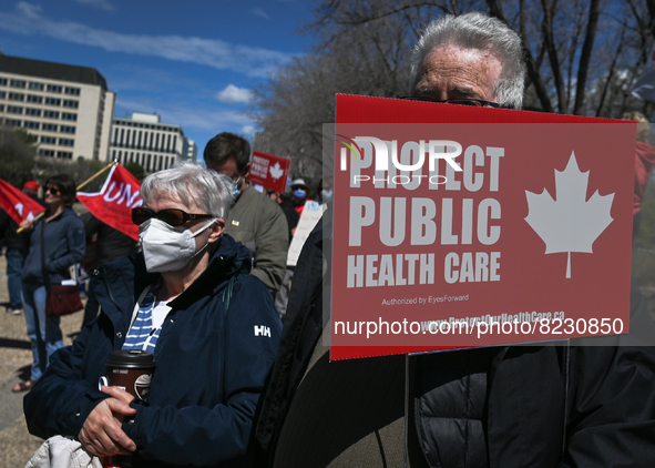 Health-care workers, activists and their supporters protest against Premier Kenney and the UCP government that are taking steps to privatize...