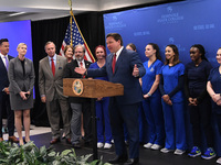 May 16, 2022 - Florida Gov. Ron DeSantis speaks at a press conference at Seminole State College to announce his approval of over $125 millio...