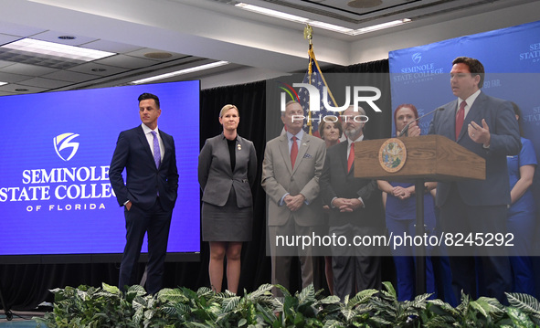 May 16, 2022 - Florida Gov. Ron DeSantis speaks at a press conference at Seminole State College to announce his approval of over $125 millio...