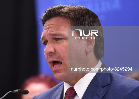 May 16, 2022 - Florida Gov. Ron DeSantis speaks at a press conference at Seminole State College to announce his approval of over $125 millio...