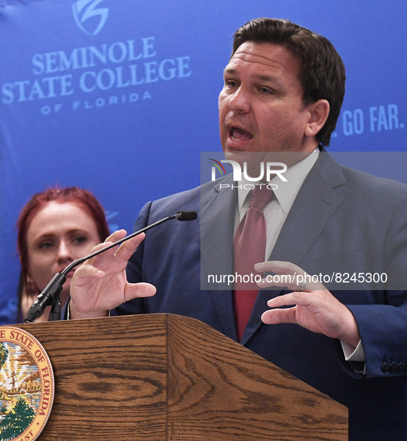 May 16, 2022 - Florida Gov. Ron DeSantis speaks at a press conference at Seminole State College to announce his approval of over $125 millio...