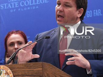 May 16, 2022 - Florida Gov. Ron DeSantis speaks at a press conference at Seminole State College to announce his approval of over $125 millio...