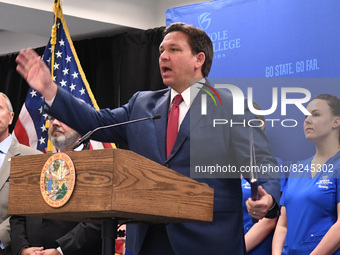 May 16, 2022 - Florida Gov. Ron DeSantis speaks at a press conference at Seminole State College to announce his approval of over $125 millio...