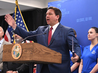 May 16, 2022 - Florida Gov. Ron DeSantis speaks at a press conference at Seminole State College to announce his approval of over $125 millio...