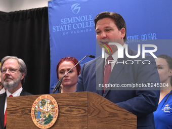 May 16, 2022 - Florida Gov. Ron DeSantis speaks at a press conference at Seminole State College to announce his approval of over $125 millio...