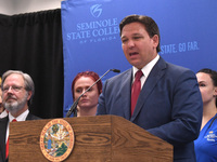 May 16, 2022 - Florida Gov. Ron DeSantis speaks at a press conference at Seminole State College to announce his approval of over $125 millio...