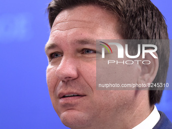 May 16, 2022 - Florida Gov. Ron DeSantis listens at a press conference at Seminole State College to announce his approval of over $125 milli...