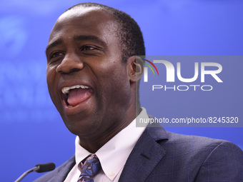 May 16, 2022 - Florida Surgeon General Joseph Ladapo speaks at a press conference by Gov. Ron DeSantis at Seminole State College to announce...