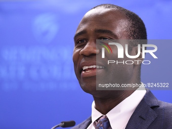 May 16, 2022 - Florida Surgeon General Joseph Ladapo speaks at a press conference by Gov. Ron DeSantis at Seminole State College to announce...