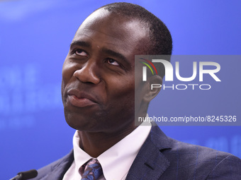 May 16, 2022 - Florida Surgeon General Joseph Ladapo speaks at a press conference by Gov. Ron DeSantis at Seminole State College to announce...