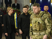 Ukraine's President Volodymyr Zelensky and his wife Olena Zelenska attend the funeral ceremony of Ukrainian first president Leonid Kravchuk...