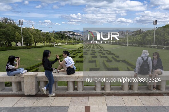 People are seen performing outdoor activities near the gardens of Edward VII. Lisbon, May 23, 2022. The European Centre for Disease Preventi...