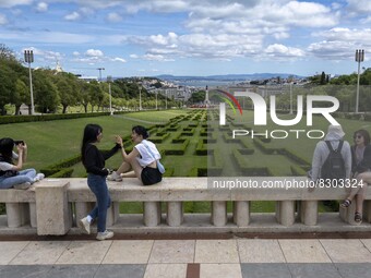 People are seen performing outdoor activities near the gardens of Edward VII. Lisbon, May 23, 2022. The European Centre for Disease Preventi...