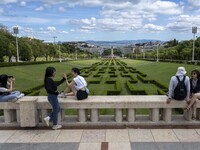 People are seen performing outdoor activities near the gardens of Edward VII. Lisbon, May 23, 2022. The European Centre for Disease Preventi...