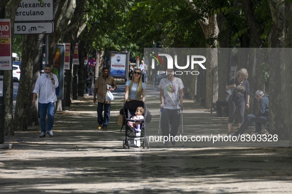 People are seen walking near Liberdade Avenue. Lisbon, May 23, 2022. The European Centre for Disease Prevention and Control (ECDC) has share...