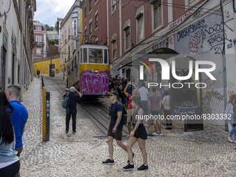 People are seen performing outdoor activities near the Restauradores monument. Lisbon, May 23, 2022. The European Centre for Disease Prevent...