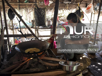 Nor Sila(22) is cooking for dinner. Egg fries are made on wood fire Malaysia is one of the most fast developing country nevertheless , the m...