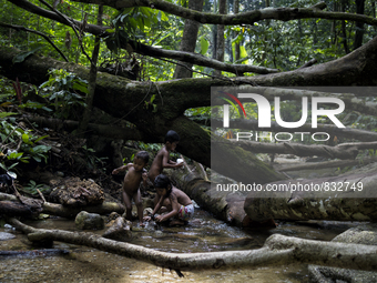 From right top Bulan(7), Mera(8) and Amak(3) are fishing and playing in the stream near by thier house. Malaysia is one of the most fast dev...