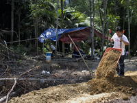 Ken Yee Lai(28) is builing a bank along the pond. He is born between chinese father and orang asil mother and had chinese education.  Malays...