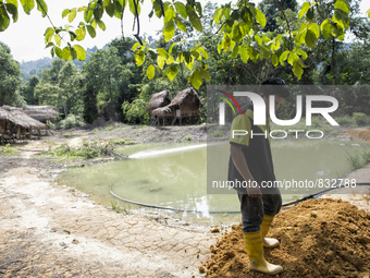 Ken Yee Lai(28) is doing finish work for bank. This pond is a main source of fish supply for thier meal. Malaysia is one of the most fast de...