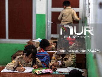 Students in a general class at a school in Tugu Utara Village, Regency Bogor, West Java province, Indonesia on 2 June, 2022. (